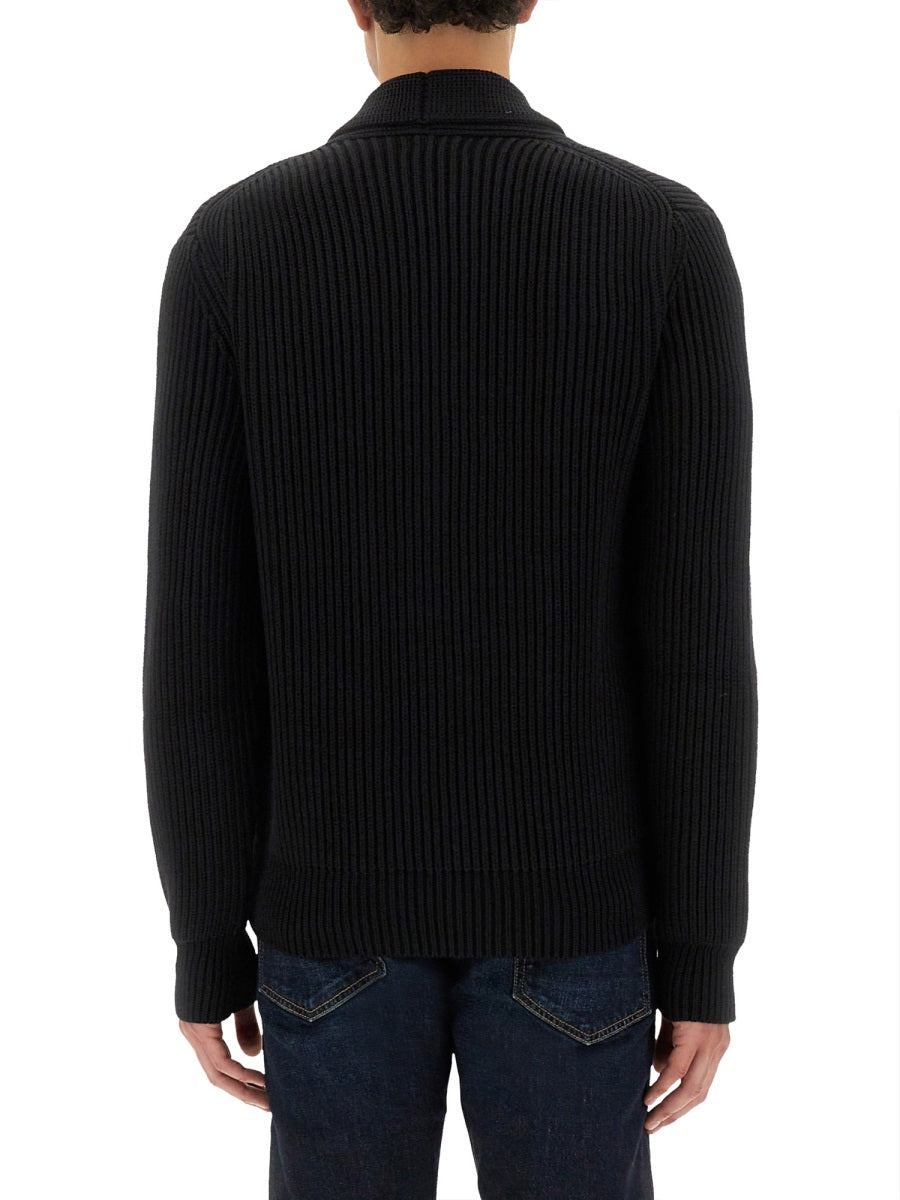 Double-Breasted Cardigan Black Wool Jumpers