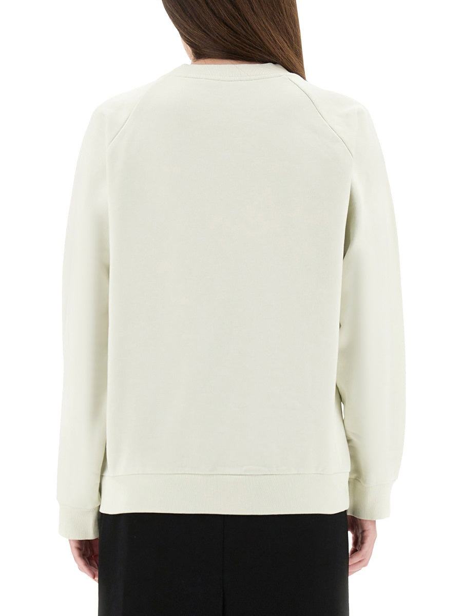 White Cotton Sweatshirt With Tulip Print Knit Sweatshirts