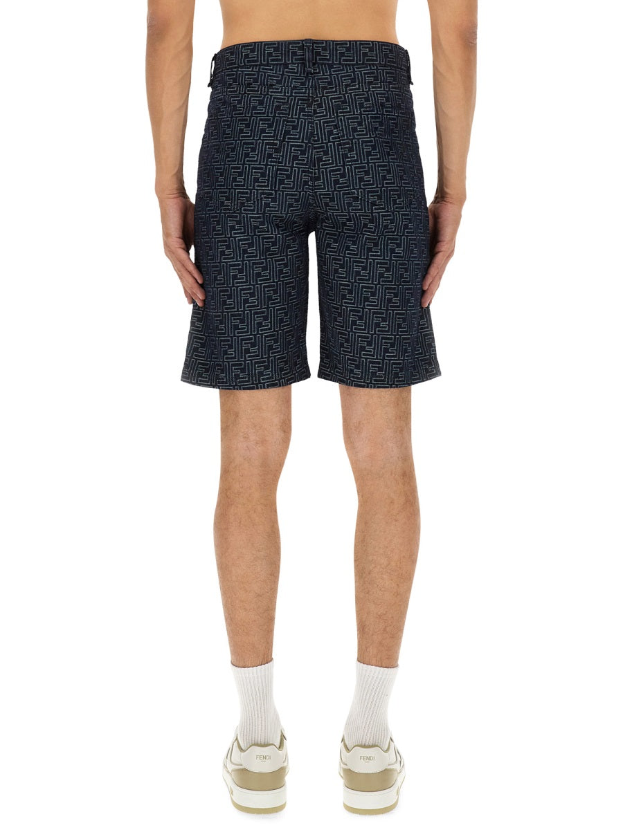 Denim Shorts Jacquard Blue Cotton