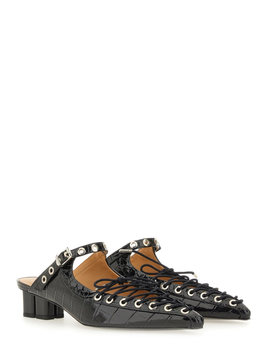 Black Mule Lace-Up Shoes Recycled Leather