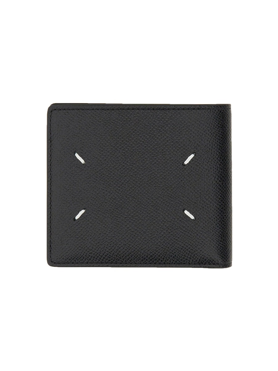 Bi-Fold Four Stitches Wallet Black Leather & Purses