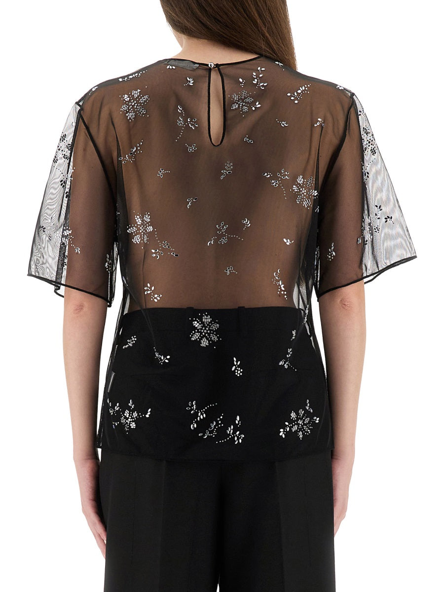 Transparent Top With Applications Black Polyamide Tops