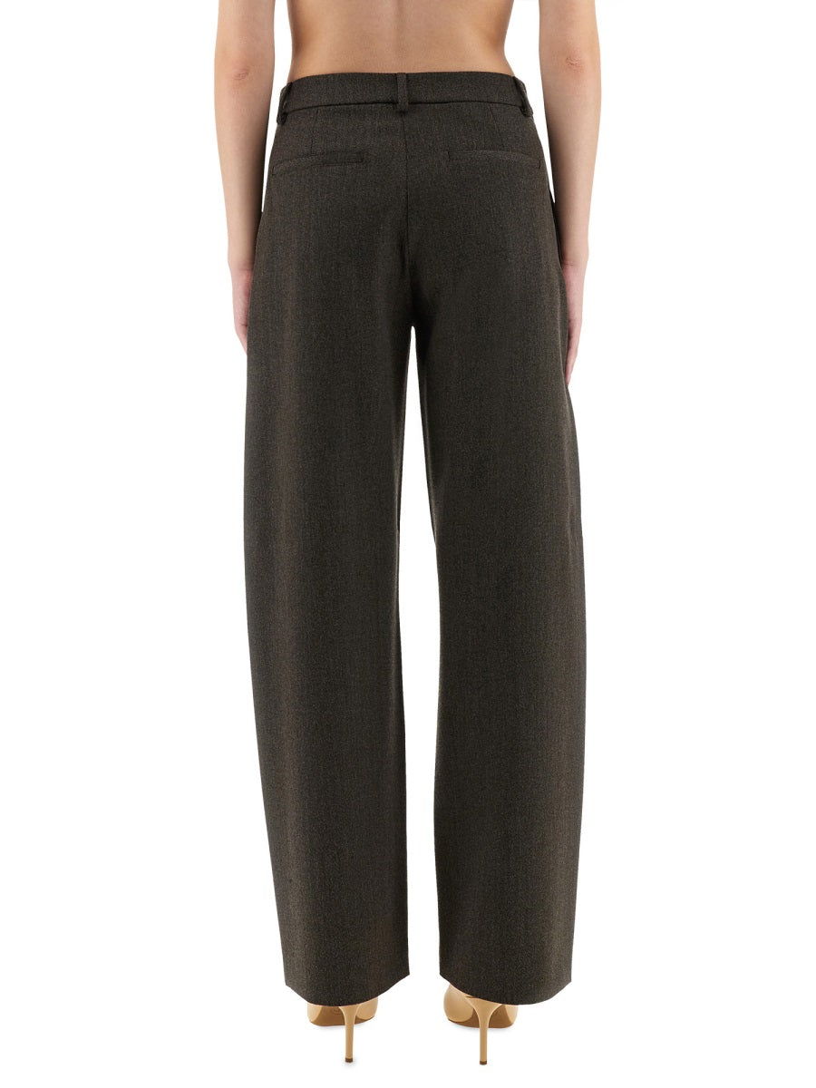 Wide Leg Pants Grey Wool Polyester Trousers