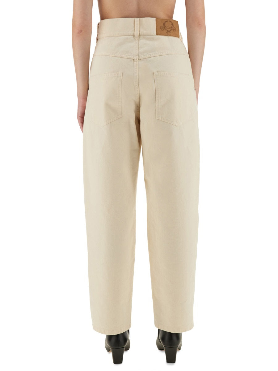 Straight Fit Jeans Beige Cotton