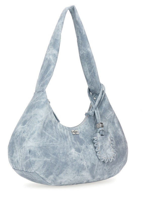 Medium Bleached Hobo Bag Baby Blue Recycled Polyester Shoulder