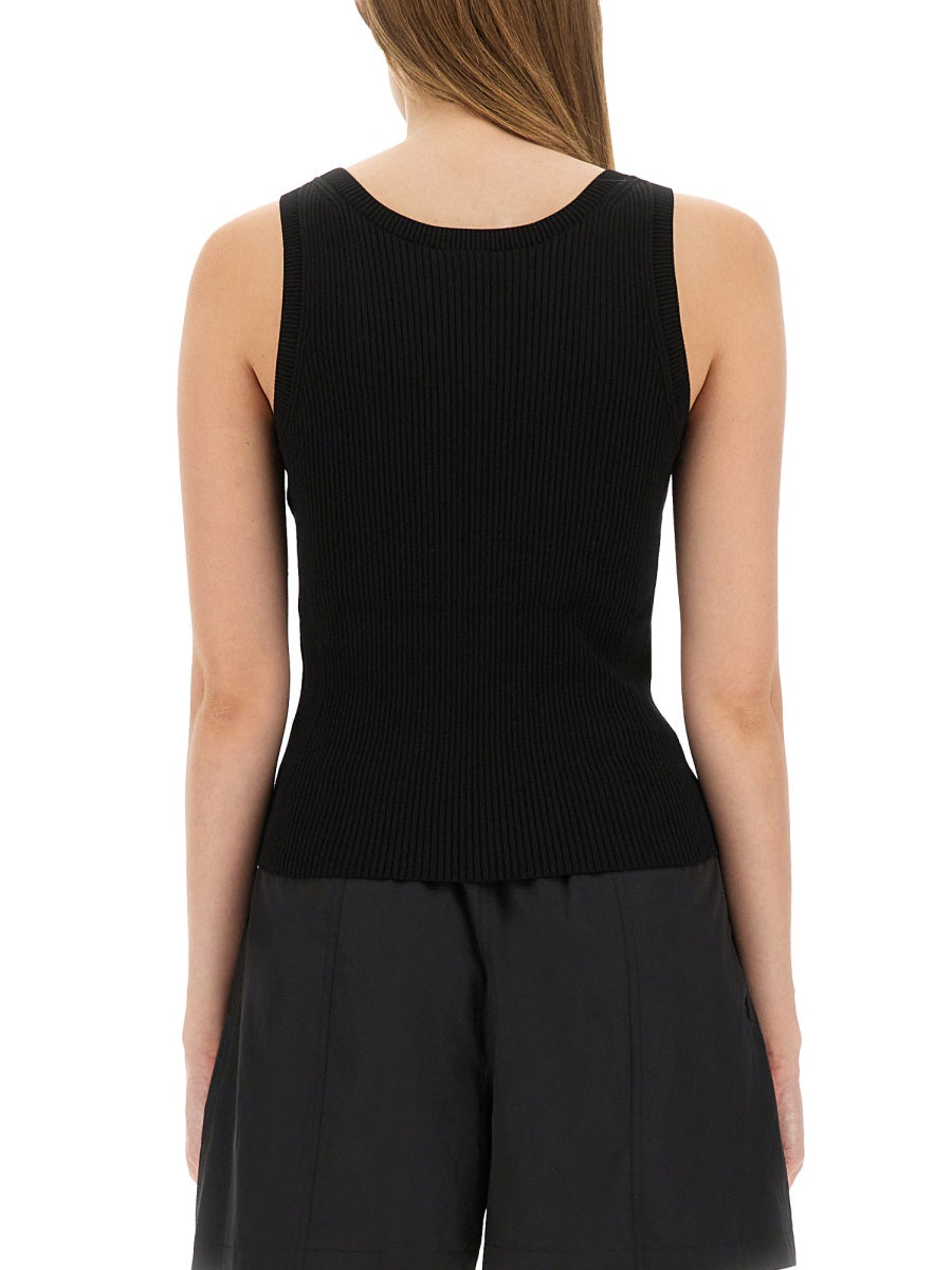 Embroidery Boke Flower Tank Top Black Viscose