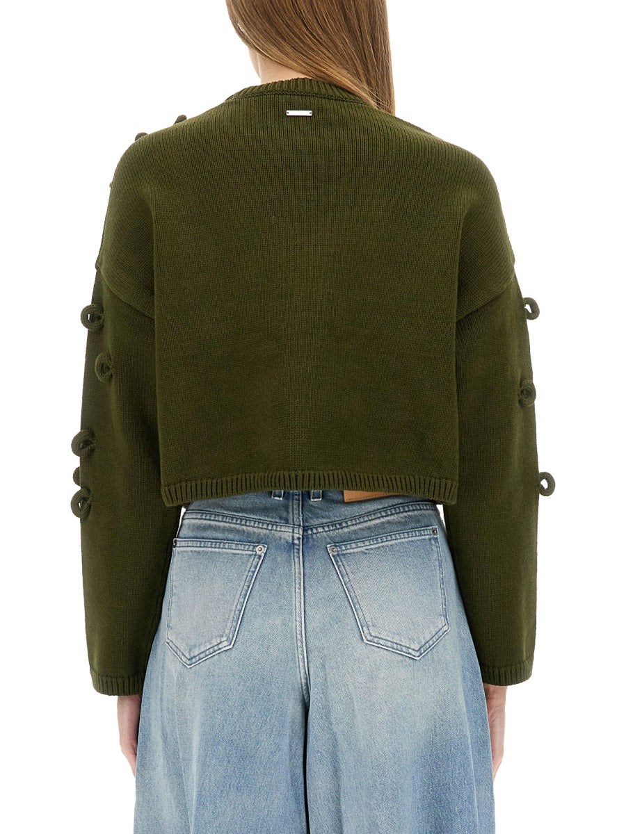 Cropped Jersey Jumper Green Cotton Polyamide Jumpers