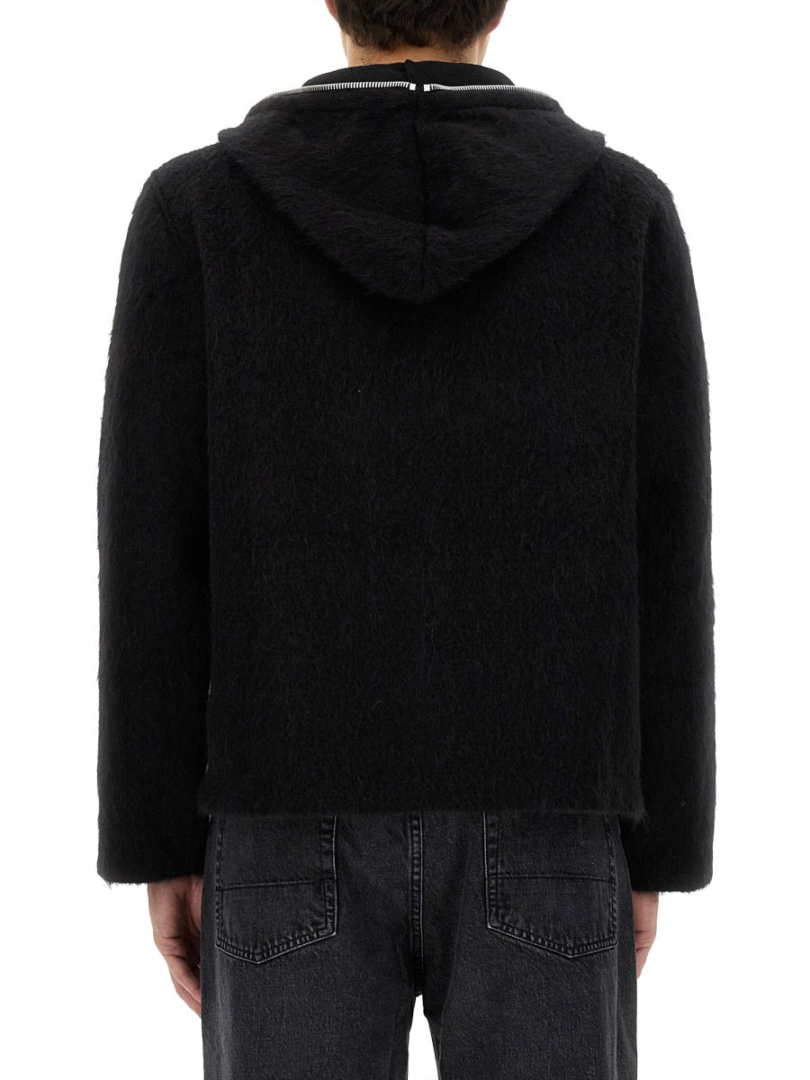 Cardigan With Zip Black Hairy Wool Sweatshirts