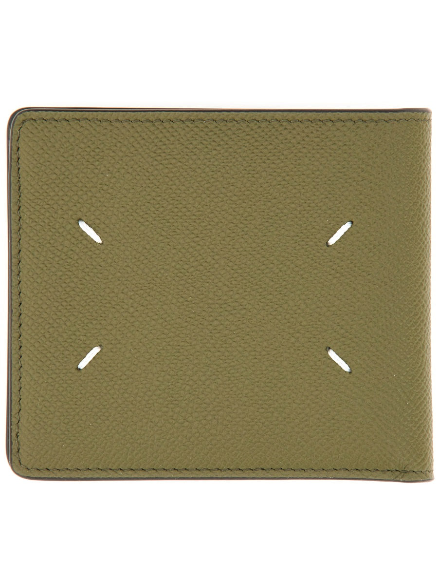 Bi-Fold Four Stitches Wallet Green Leather & Purses