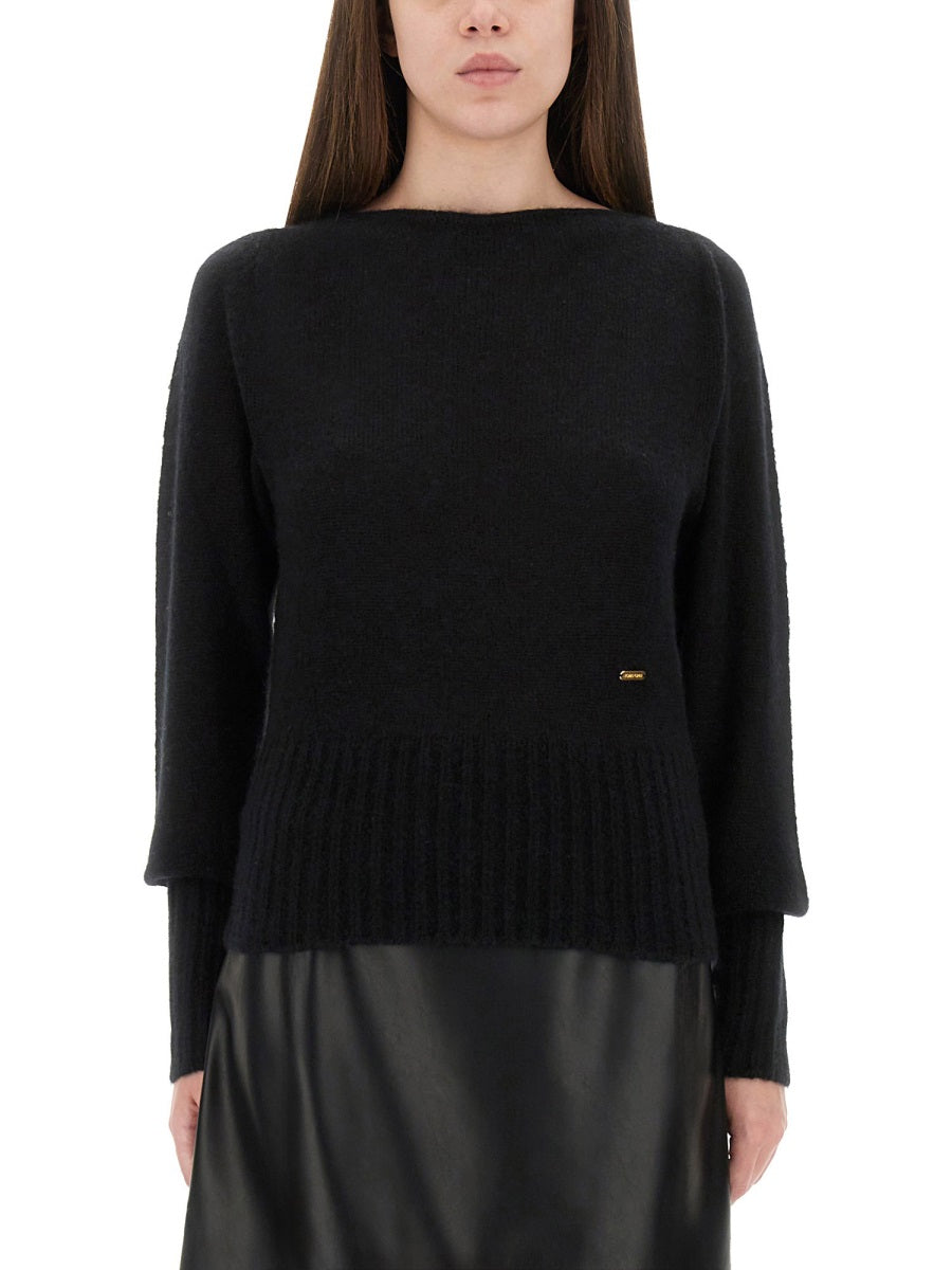 Boat-Neck Sweater Black Cashmere Silk Jumpers