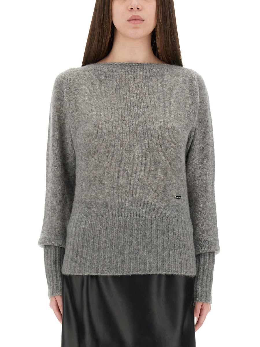 Boat-Neck Sweater Grey Cashmere Silk Jumpers