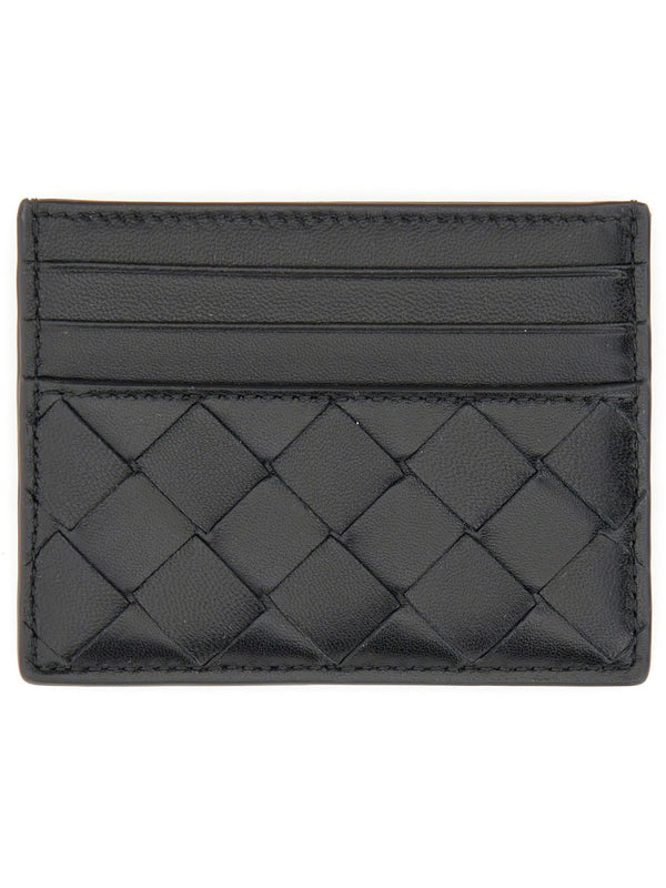 Card Case Woven Leather Black Lambskin Wallets & Purses