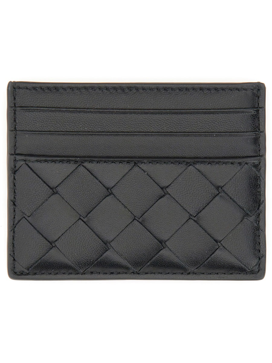 Card Case Woven Leather Black Lambskin Wallets & Purses