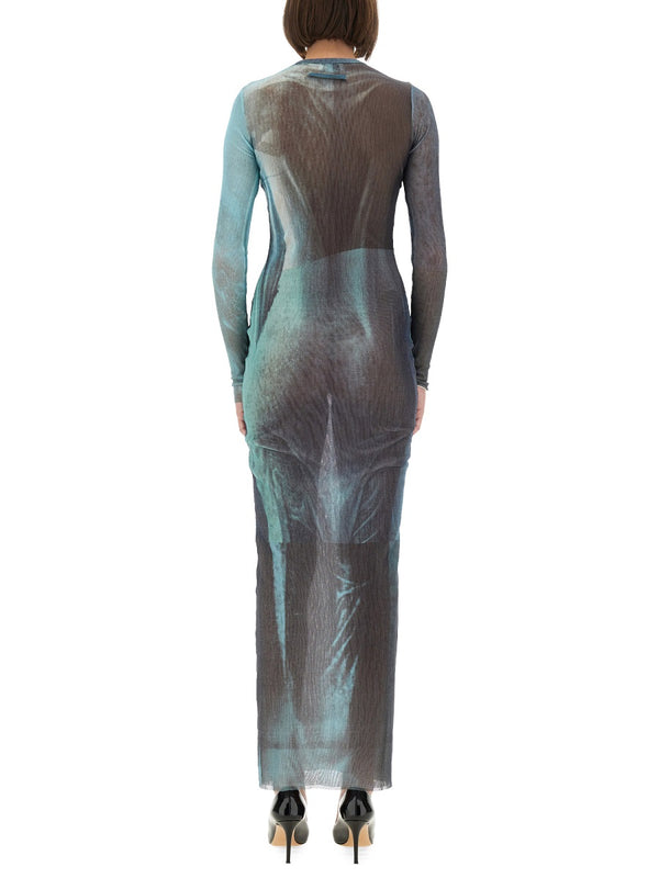 Mesh Long Dress Azure Polyamide