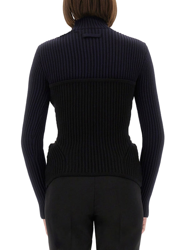 Shirt With Corset Blue Merino Wool Jumpers
