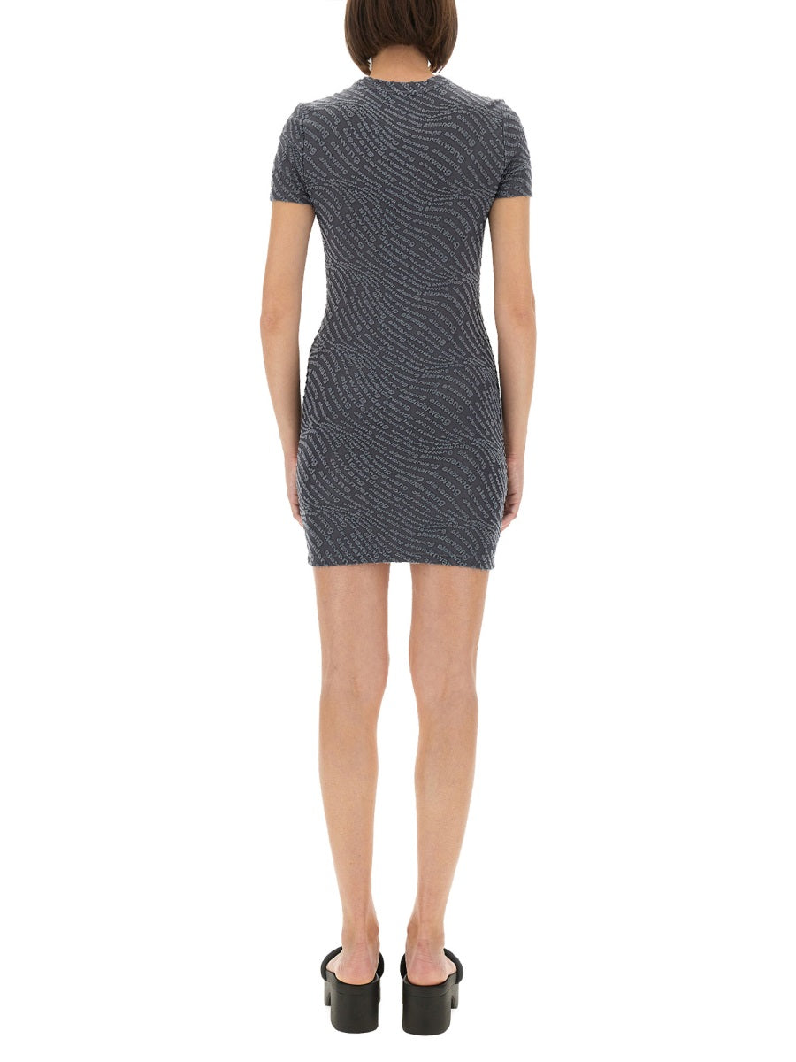 Jacquard Mini Dress With Logo Grey Polyester