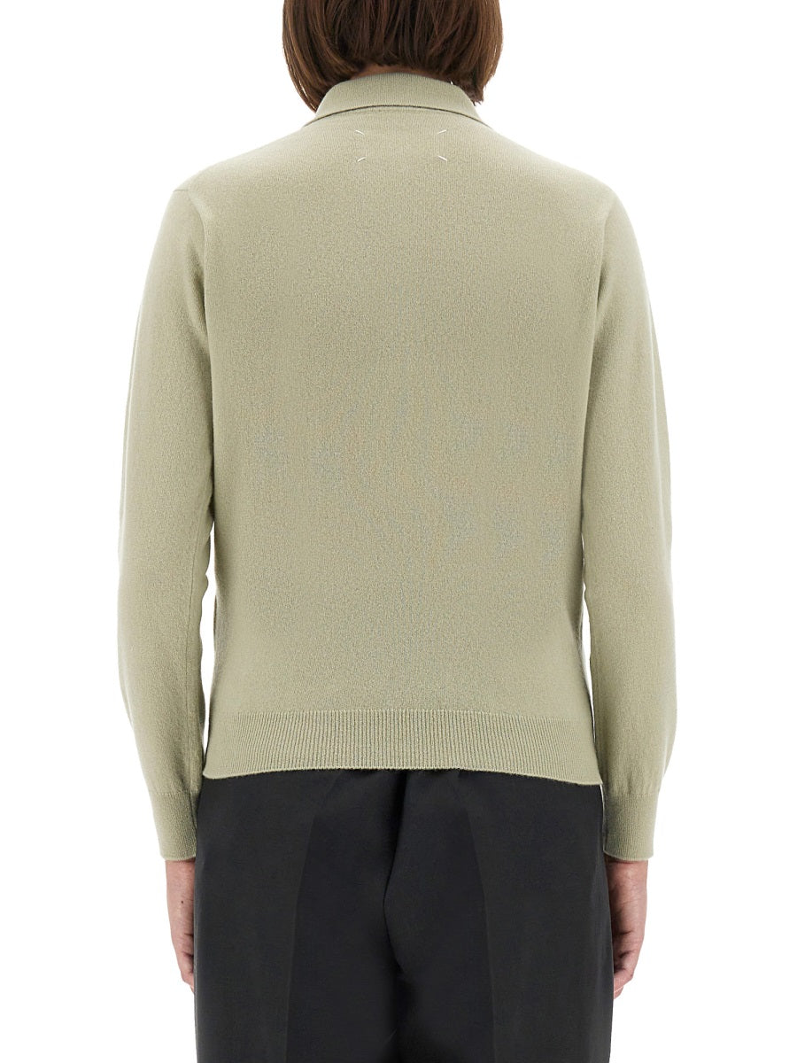 Polo Shirt Green Virgin Wool Jumpers