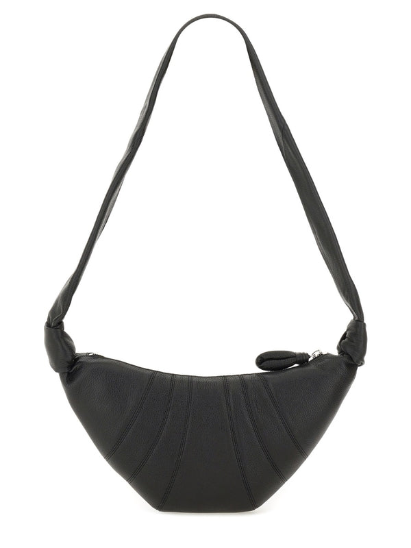 Small Croissant Leather Shoulder Bag Black Lambskin