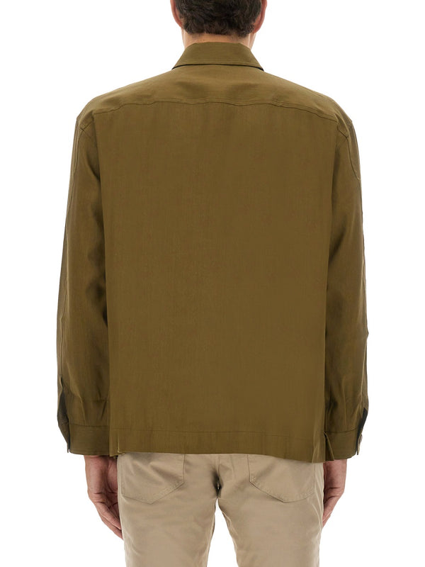 Stretch Linen And Viscose Shirt Brown