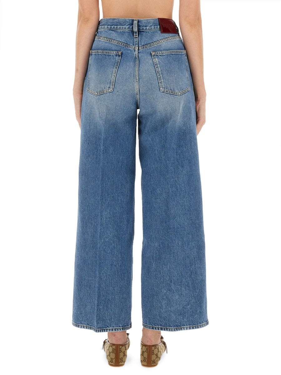 Wide-Leg Jeans Blue Cotton