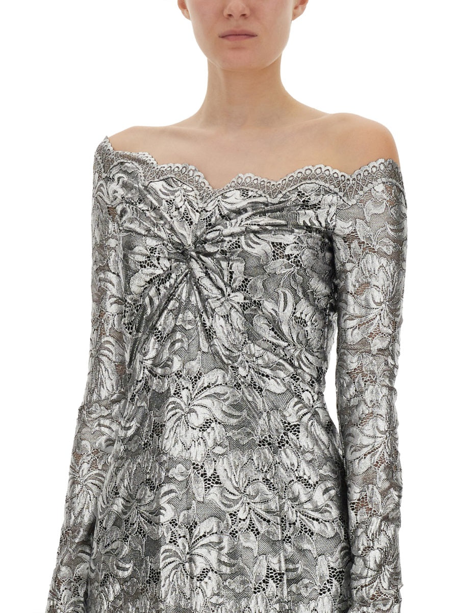 Long Lace Dress Silver Polyamide