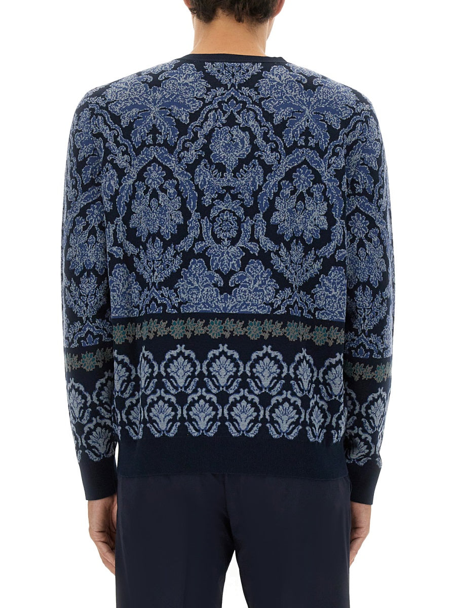 Cotton Jacquard Knit Blue Jumpers