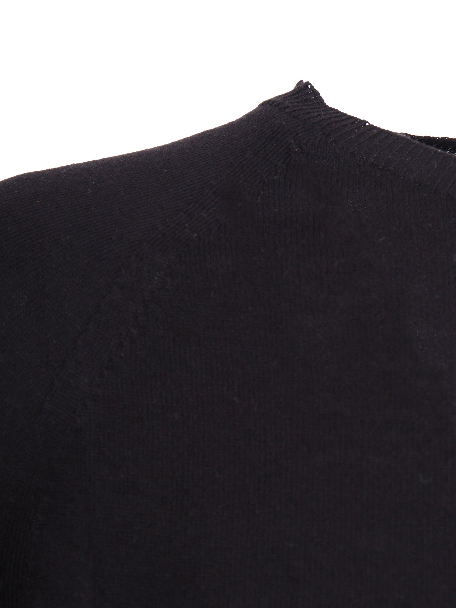 Seamless Plain-Knit Crew Neck With An A-Line Silhouette Black Cotton Crewneck
