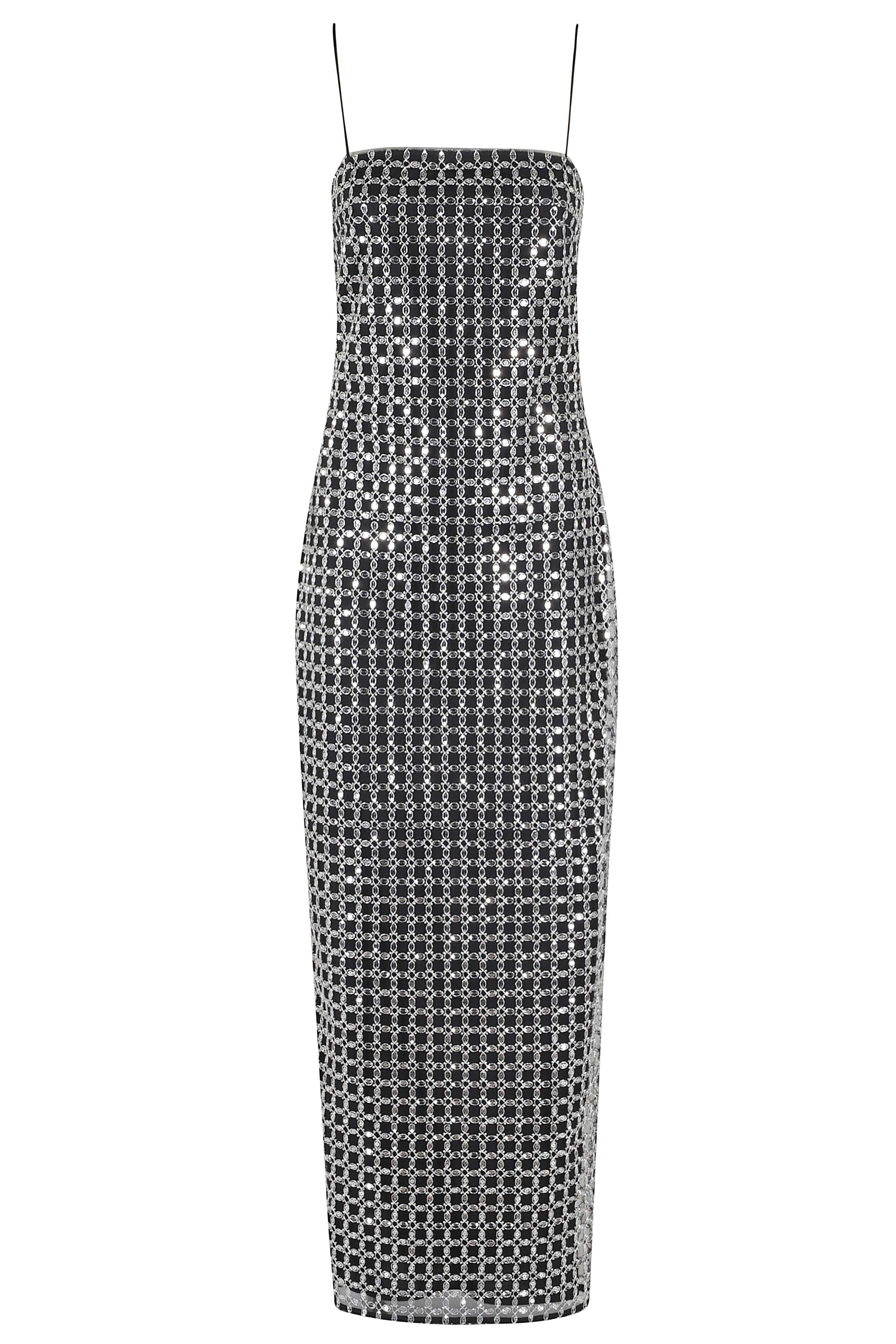 Beaded Maxi Slip Dress Black Polyester Abito