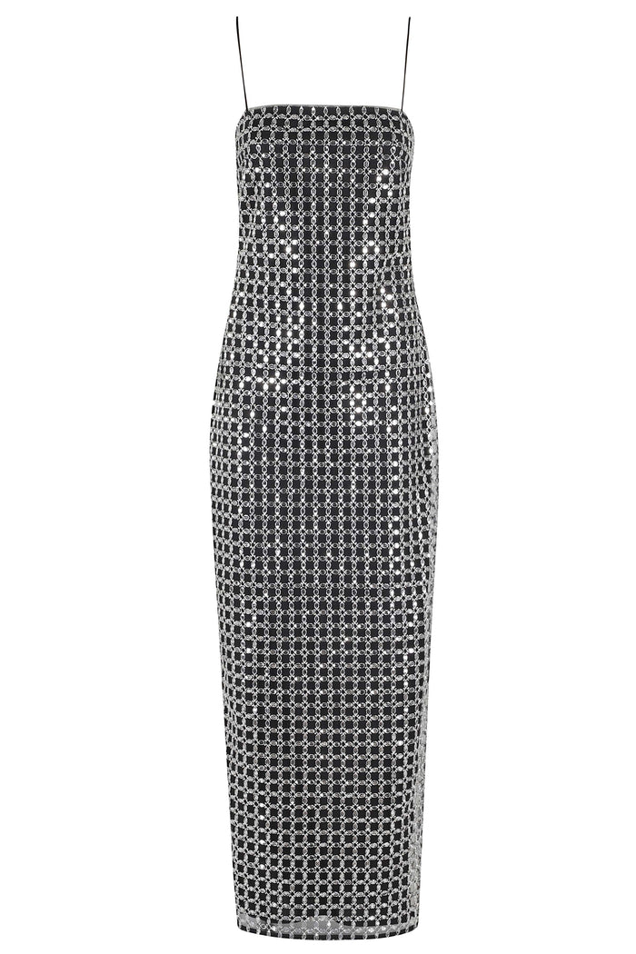 Beaded Maxi Slip Dress Black Polyester Abito