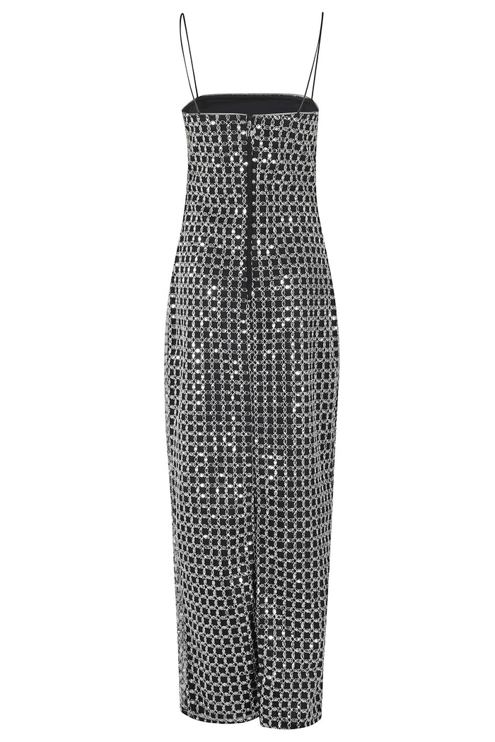 Beaded Maxi Slip Dress Black Polyester Abito