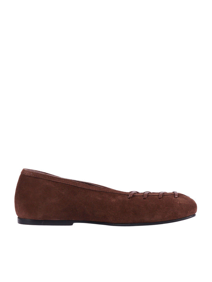 Bumi Suede Brown Leather Ballet Flats Altezza Tacco 1 Cm Flat Shoes