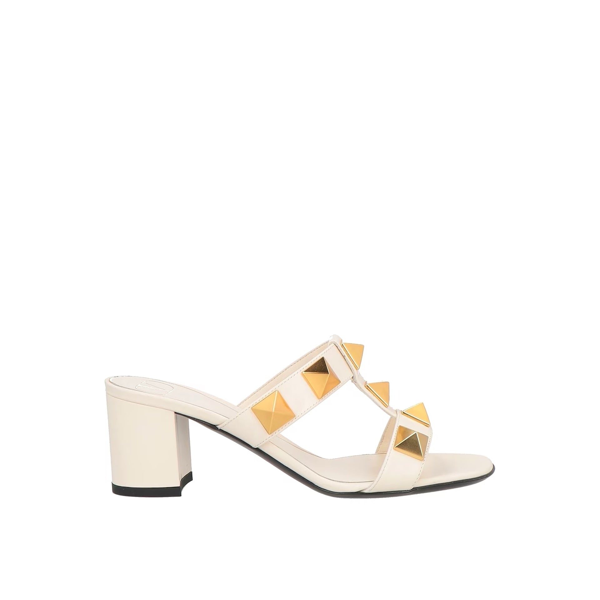 Garavani Roman Stud Leather Sandals White Calf