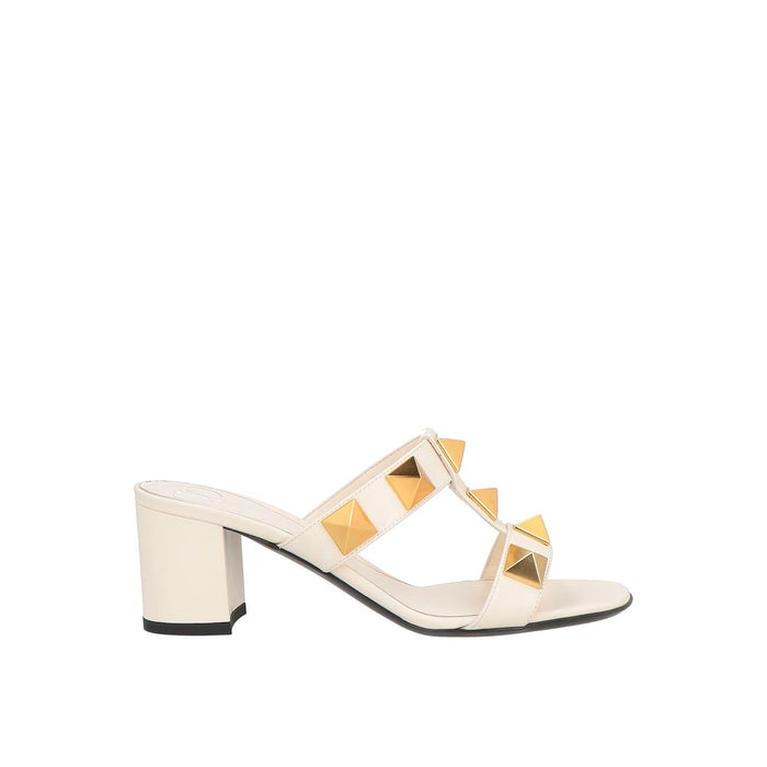 Garavani Roman Stud Leather Sandals White Calf