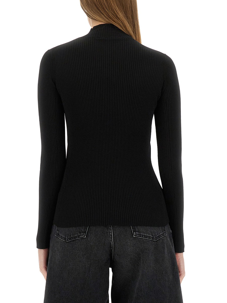 Jersey With Boke Flower Embroidery Black Viscose Jumpers