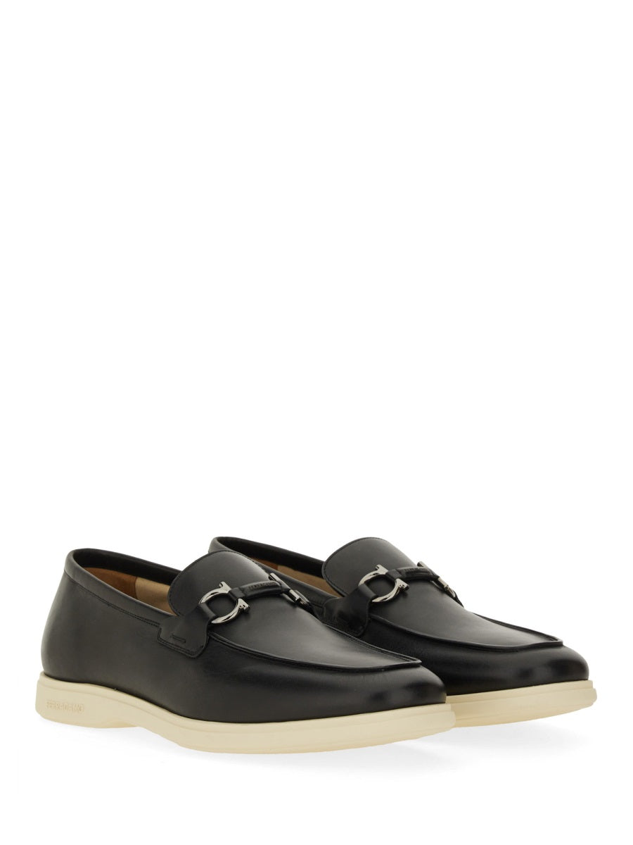Moccasin Gancini Black Calf Leather Loafers