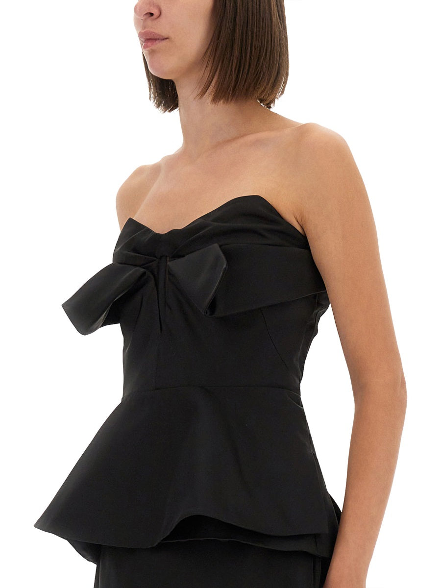 Strapless Corset Top Black Polyester Silk Tops
