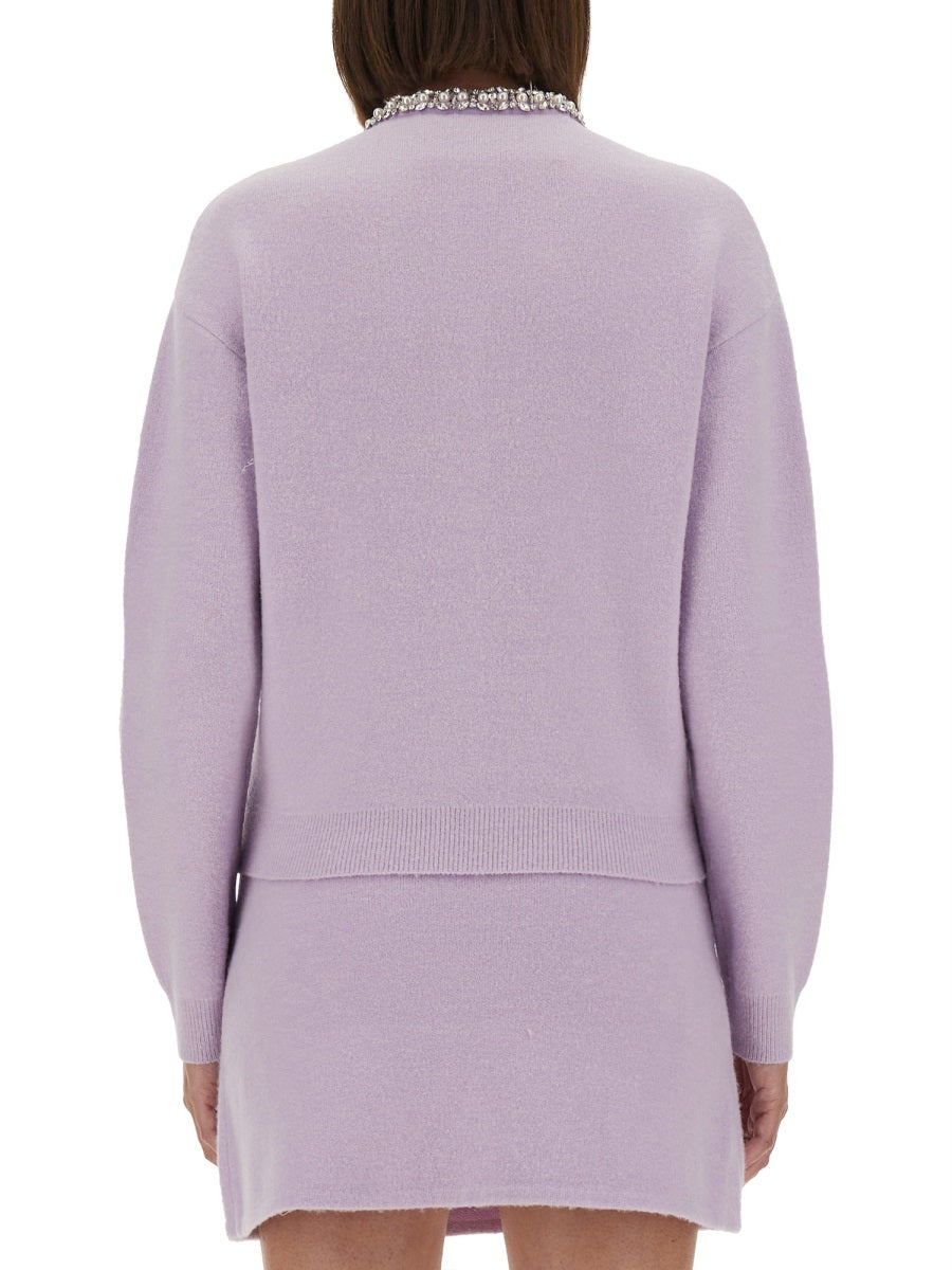 Knitted Cardigan With Crystals Lilac Viscose Jumpers