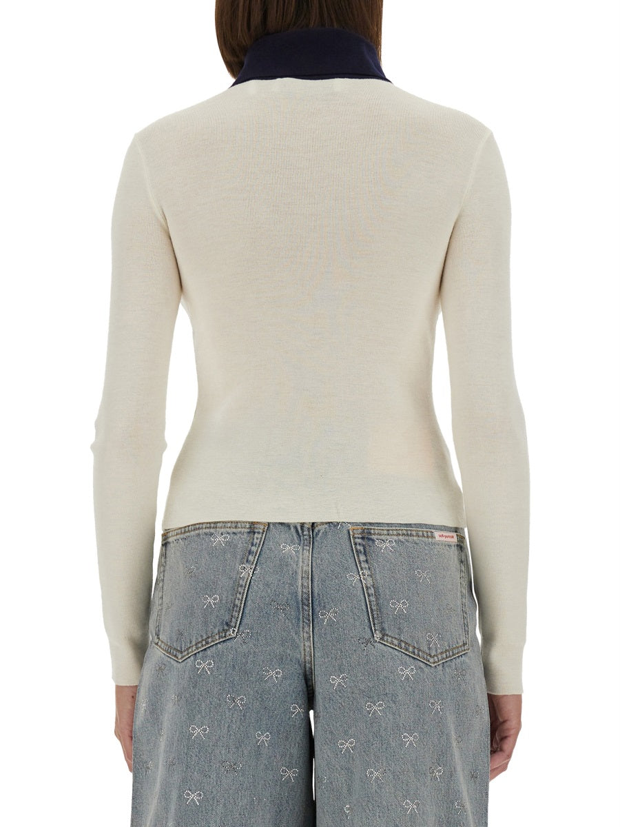 Merino Wool Cardigan Ivory Main Wool; Collar Jumpers