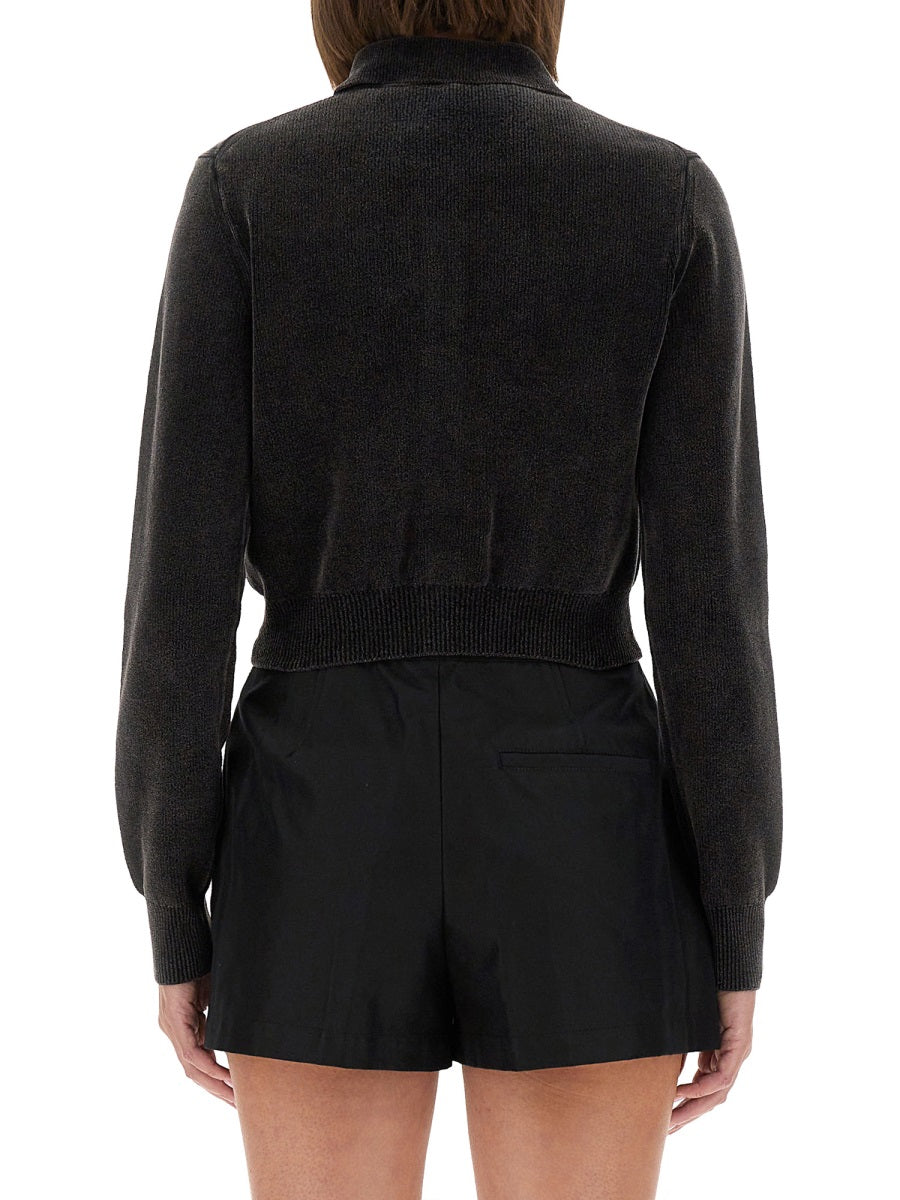 Cropped Cardigan With Collar Charcoal Cotton Jumpers