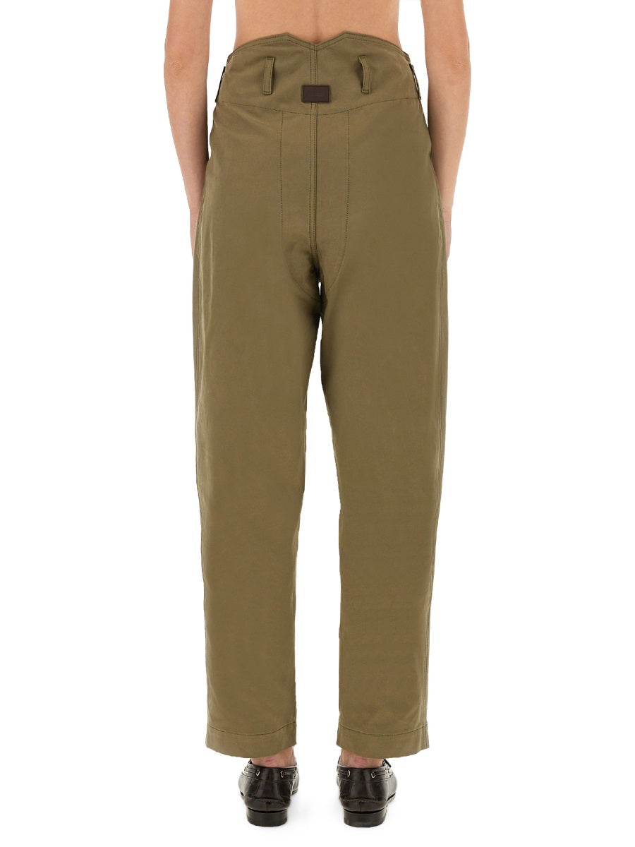 Tailored Pants With Pleats Green Cotton Trousers