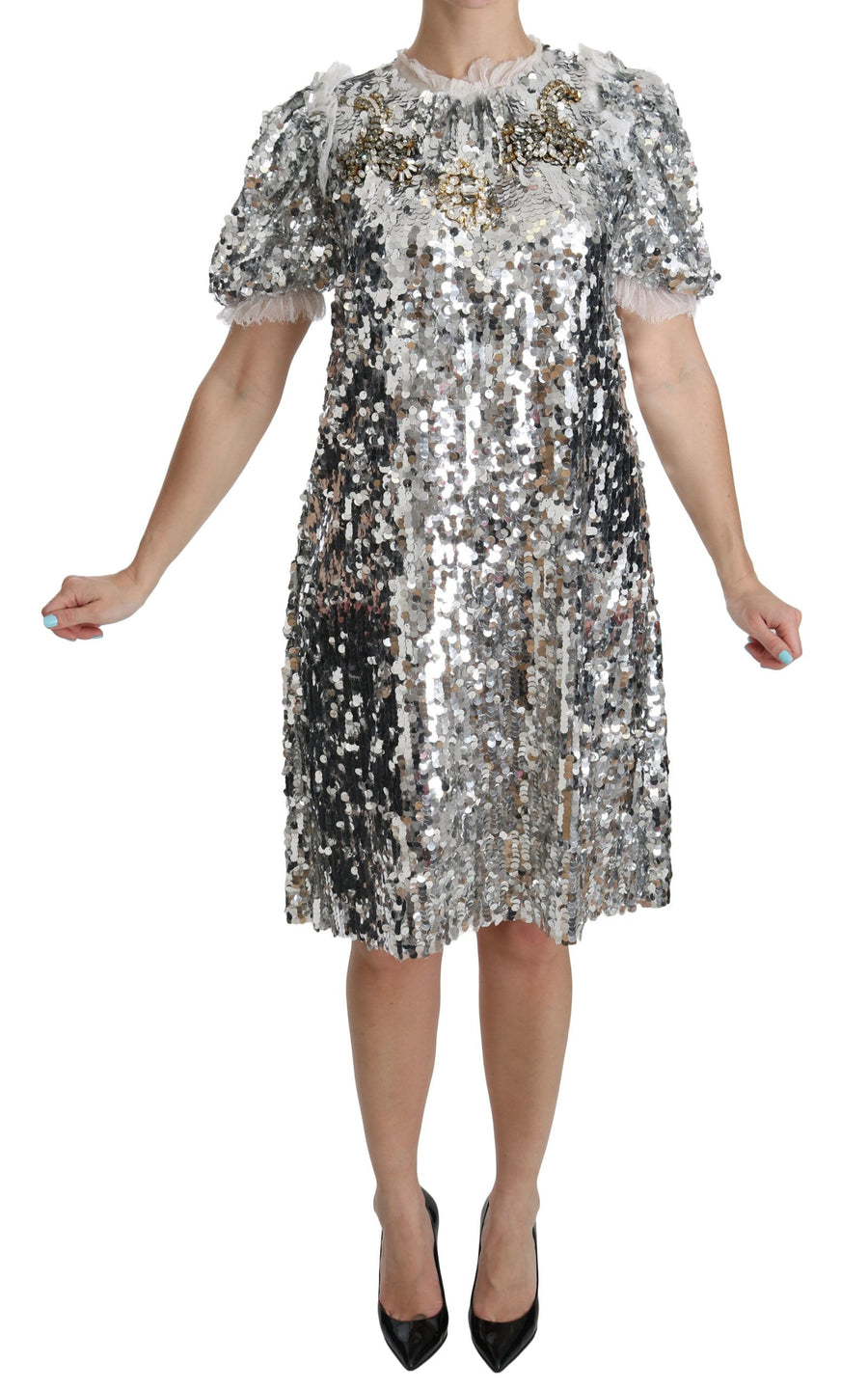 Dolce & Gabbana 100% Polyester; Lining: 49% Cotton shift dress in silver