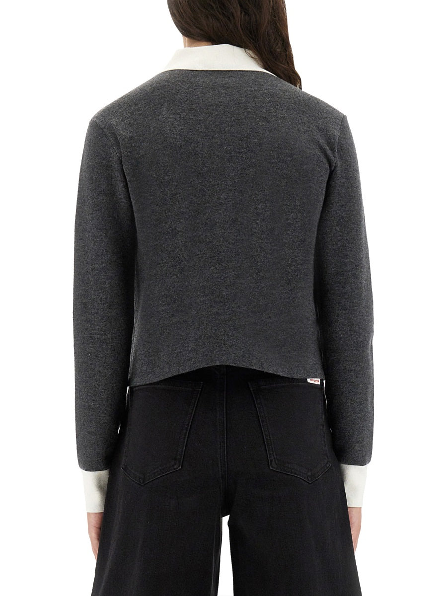 Cardigan With Contrasting Collar Grey Wool Jumpers