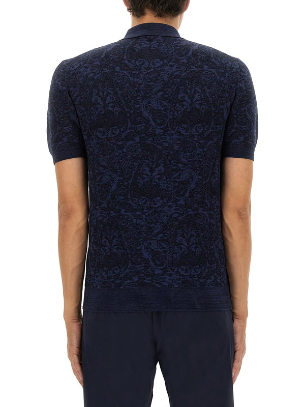 Polo Shirt With Pegasus Embroidery Blue Cotton