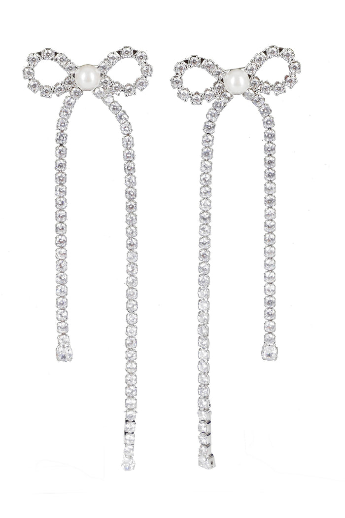 Crystal Droplet Bow Earrings Metallic Brass | Bras Orecchini