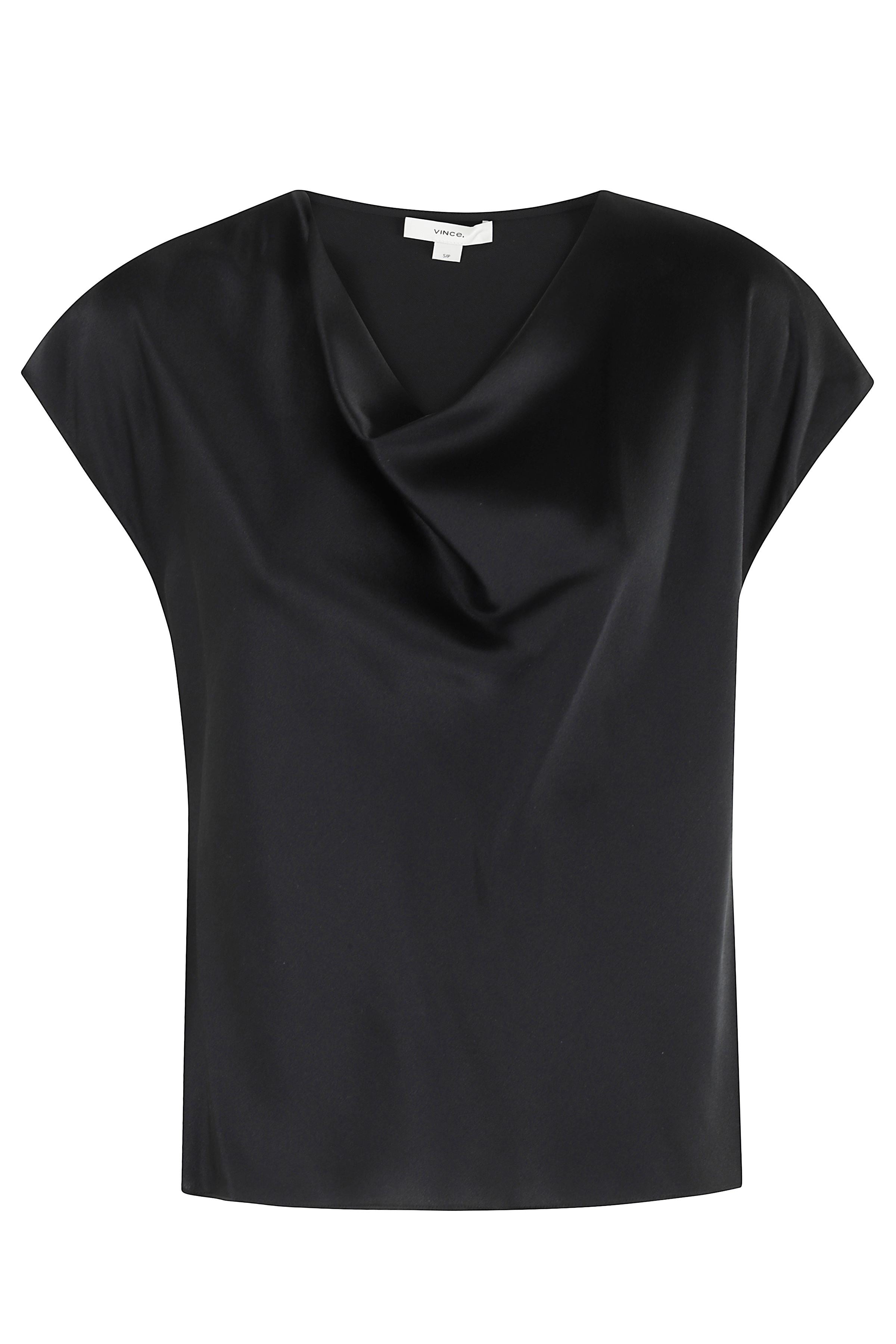 Cowl Nk Cap Slv Blouse Black Seta Maglia