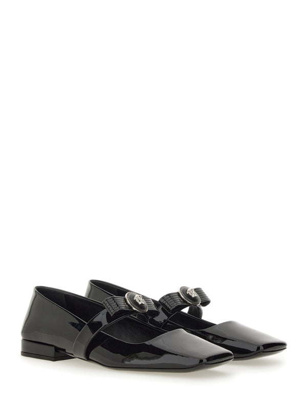 Patent Leather Ballerina With Ribbon Detail Black Goat Shoe