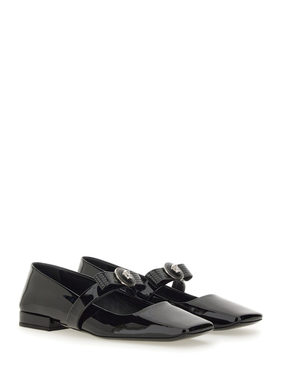 Patent Leather Ballerina With Ribbon Detail Black Goat Shoe