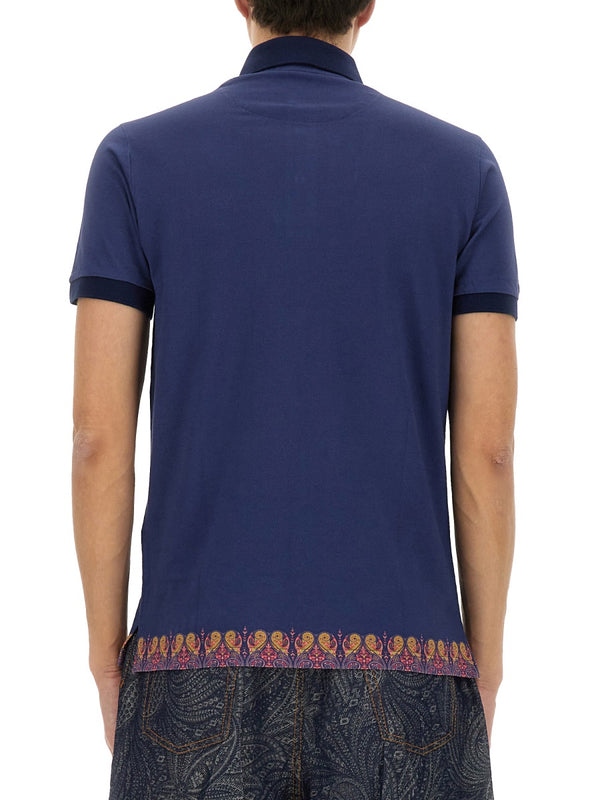 Polo Shirt With Print Blue Cotton