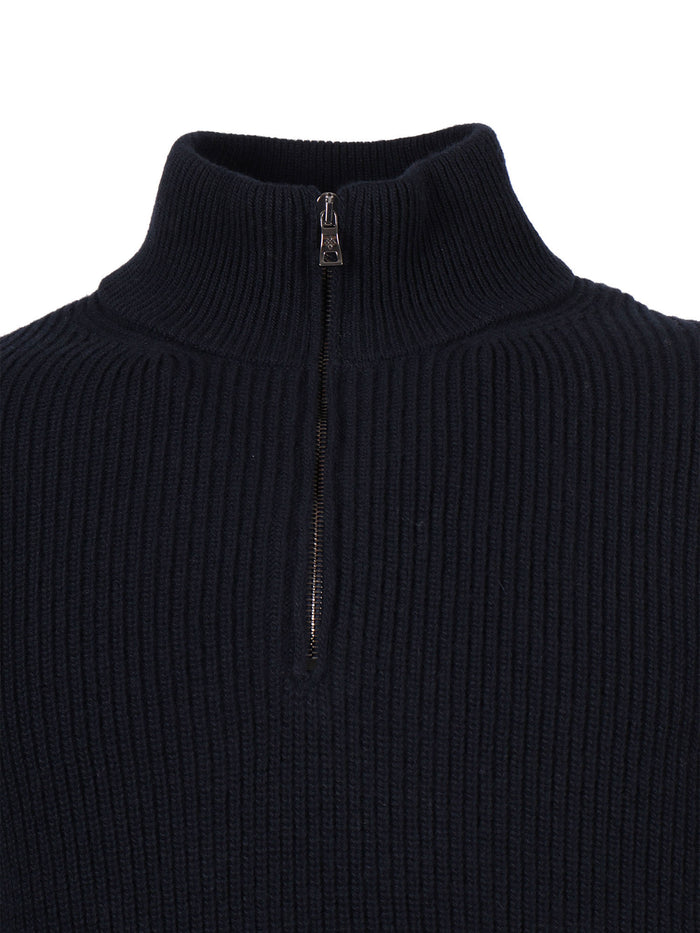 HALF ZIPPED PULLOVER Blue Wool Crewneck