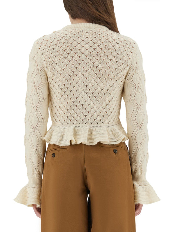 Cardigan Crochet Knit Ivory Alpaca Jumpers
